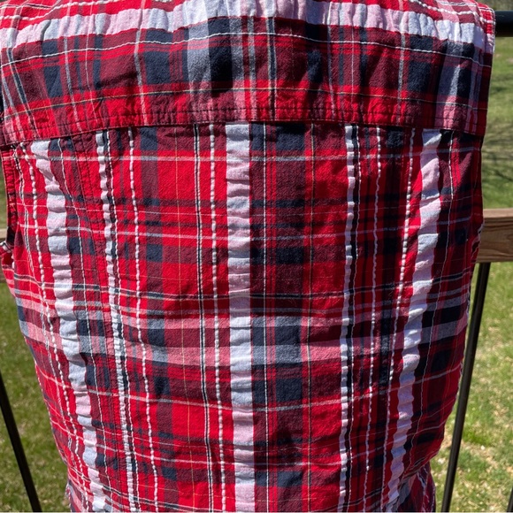 Vintage 90’s Christopher & Banks Red Plaid Zip Up Front Shirt Vest Size Large - Picture 7 of 11